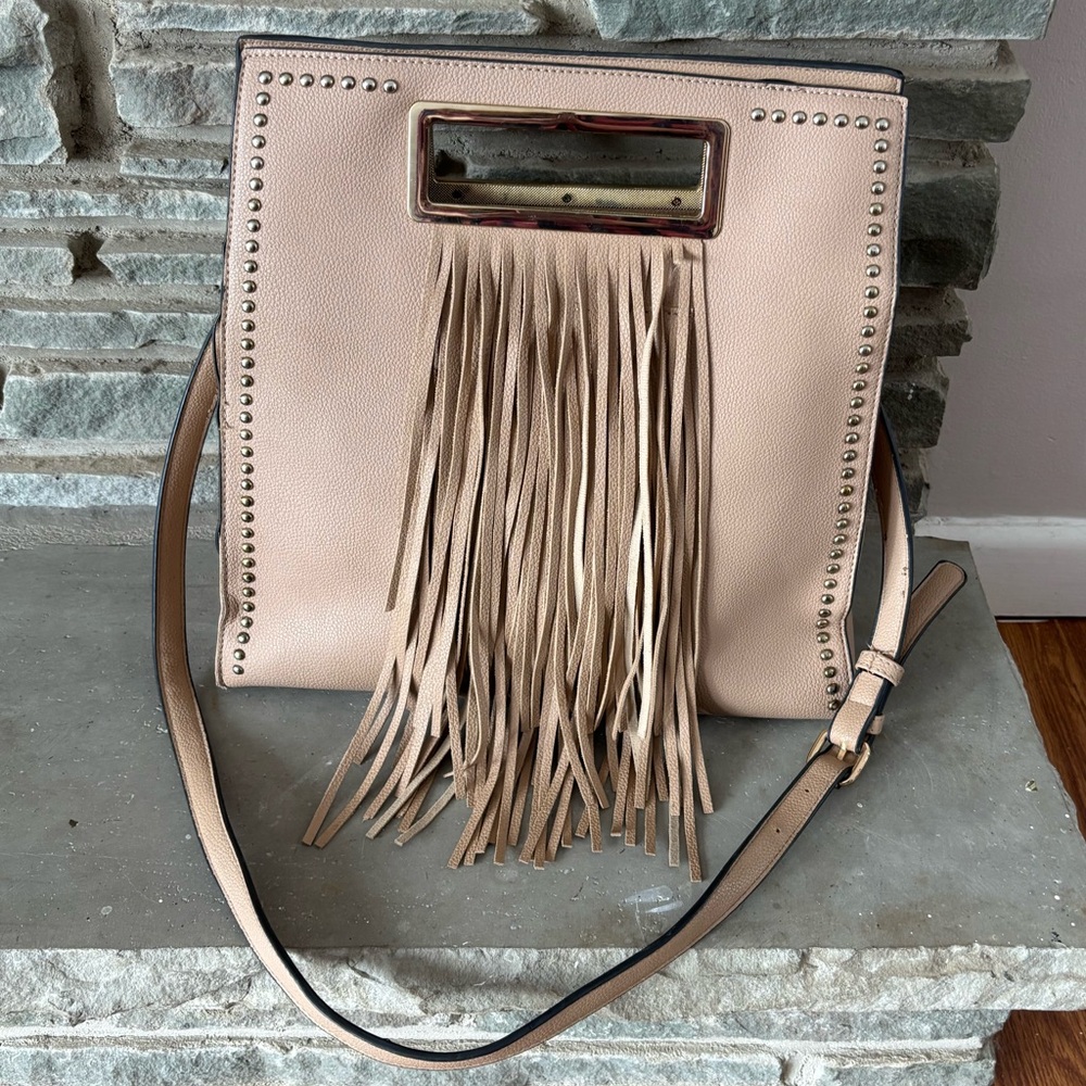 Fringe Trimmed Handbag with Crossbody Strap‎